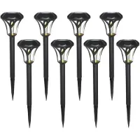 Gerimport Tuinlamp - 8x - solar - LED licht - kunststof - H38 cm - zwart - grondpin - prikspot