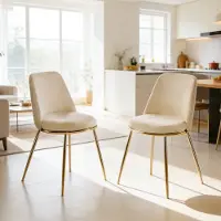 HAUSS SPOLE Eetkamerstoel - Luxe Velvet Design - Hoge Rugleuning En Gouden Metalen Poten - Voor Eethoek En Kaptafel - Crèmewit