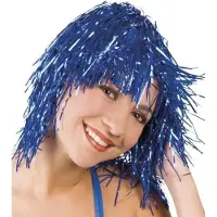 Thema party Pruik lurex blauw