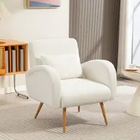 HAUSS SPOLE Fauteuil - Teddy Leesstoel - Met Lendenkussen En Brede Armleuningen - Voor Woonkamer En Leeshoek - Metaal Crèmewit