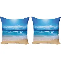 Abakuhaus Strandkussensloopset (2 stuks), Bewolkte lucht boven zee in de zomer, 40 cm, Zandbruinblauw