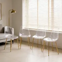 HAUSS SPOLE Eetkamerstoel - Transparant Design - Set Van 4 - Stevige Metalen Poten - Voor Eetkamer En Werkplek - Goudkleurig