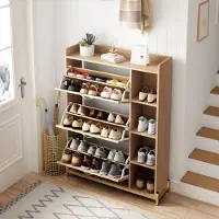 HAUSS SPOLE Schoenenkast - 3 Kleppen Met Open Zijvakken - Ruimtebesparend Voor Hal En Gang - MDF - 90x24x119 Cm - Naturel