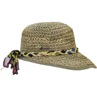 Herman casquette/chapeau en paille naturelle pour femme avec ceinture tressée tissu/raphia