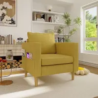 HAUSS SPOLE Fauteuil - Comfortabele Leesstoel Met Zijvakken - Voor Woonkamer En Leeshoek - Chenille - Mosterdgeel