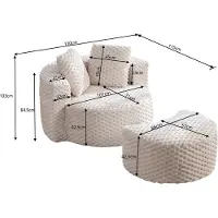 HAUSS SPOLE Fauteuil - Schuimstoel Met Hocker - Rond Vatdesign - Voor Woonkamer En Slaapkamer - Zachte Stoffen Bekleding - Beige