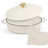 ISENVI Byron Gietijzeren Emaille Hapjespan met Deksel, Ovenwant en Pannenlap - 28 cm - Geschikt voor Inductie - PFAS, PTFE Vrij