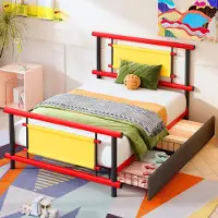 MODFU - Kinderbed - Met Opberglades - Platformbed - Metaal - Rood - 90 x 200 cm