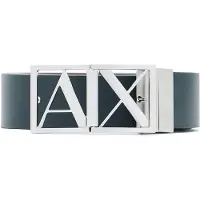 Armani Exchange Heren Gladde leren riem met marineblauwe gesp met logo (OSFA), Leer, Casual XM002664AF22854MB349