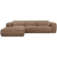 Vente-unique Grote hoekslaapbank links express in taupe ribfluweel - Matras 13 cm traagschuim POGNI