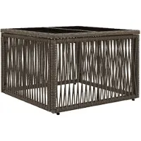 vidaXL Tuintafel, grijs en zwart, 55 x 55 x 37 cm, PE-rotan en glas