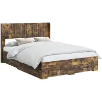vidaXL Bedframe met opbergruimte en hoofdbord Gerookt eiken