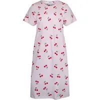Gaubert Essential Dames Nachthemd Korte Mouw - Premium Gekamd Katoen - Kersjes - Roze - Maat S - GB-6820