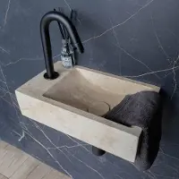 Saniclear White Travertin fonteinset met gebogen kraan links in mat zwart