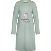 Gaubert Essential Dames Nachthemd Lange Mouw - Premium Gekamd Katoen - All you need is a jar of - Mintgroen - Maat XXL - GB-6815