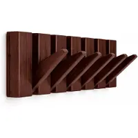 TOJ 6 Haaks Wandkapstok – 44cm - Muur / Wand Kapstok - Hangende Design Muurkapstok - Hout - Walnoot Kleurig