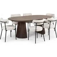 Ebuy24 Tokyo eethoek eettafel incl. 2 verlengbladen Ø120x120-160-200cm smoked en 6 stoelen bouclé wit.