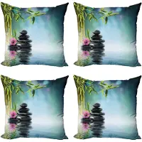 Abakuhaus Spa Throw Pillow Cover 4 Pack, Hibiscusbamboe op het water, Modern Accent Dubbelzijdig Digitaal Print, 40 x 40 cm, Petrol Blue Lime Green
