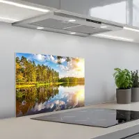 KitchenYeah Spatscherm 60x45 cm - Zelfklevende achterwand Water - Bomen - Natuur - Keuken muurbeschermer - Spatwand fornuis