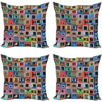 Abakuhaus kleurrijk decoratief kussenhoes 4-pack, Mediterrane Dorp, Modern Accent dubbelzijdige digitale print, 50 x 50 cm, rood blauw meerkleurig