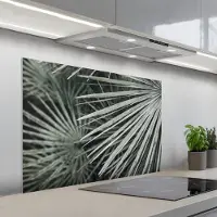 KitchenYeah Spatscherm 100x65 cm - Zelfklevende achterwand Bladeren - Groen - Palm - Keuken muurbeschermer - Spatwand fornuis