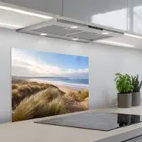 KitchenYeah Spatscherm 70x50 cm - Zelfklevende achterwand Duin - Strand - Water - Keuken muurbeschermer - Spatwand fornuis
