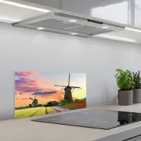 KitchenYeah Spatscherm 60x30 cm - Zelfklevende achterwand Tulpen - Windmolen - Natuur - Keuken muurbeschermer - Spatwand fornuis