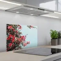 KitchenYeah Spatscherm 60x40 cm - Zelfklevende achterwand Bloemen - Lucht - Roze - Keuken muurbeschermer - Spatwand fornuis