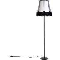 QAZQA Retro vloerlamp zwart met Granny kap zwart met grijs 45 cm - Simplo