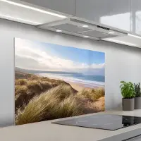 KitchenYeah Spatscherm 100x65 cm - Zelfklevende achterwand Duin - Strand - Water - Keuken muurbeschermer - Spatwand fornuis