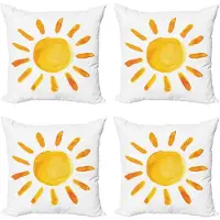 Abakuhaus ABAKUHAUSGelb decoratieve kussenhoes 4-pack, Aquarel Sun Childish, Modern Accent dubbelzijdige digitale print, 45 x 45 cm, Geel