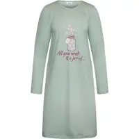 Gaubert Essential Dames Nachthemd Lange Mouw - Premium Gekamd Katoen - All you need is a jar of - Mintgroen - Maat XL - GB-6815