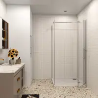 AICA hedendaags Douchecabine vouwdeur en vaste zijwand 6 mm NANO EasyClean veiligheidsglas B:110xD:70x185cm F-vorm 140 cm Stabilisatiestang con douchebak