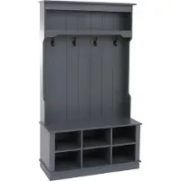 MCW Garderobekast -P26, halgarderobekast, houten garderobekast met zitbank, 4 haken, opbergvak, melamine, 170 x 100 x 39 cm ~ donkergrijs