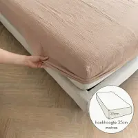 Kayori hoeslaken Caro taupe - 100% katoen - mousseline - 90 x 200 cm