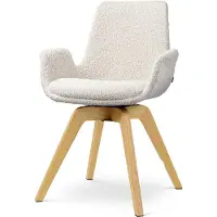 Nolon Noor-Eef draaibare Eetkamerstoel bouclé beige - houten onderstel - hotel chique - armleuning - comfortabele zitting