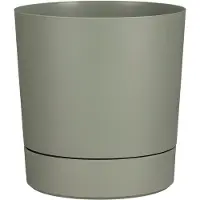 Mica Decorations Bloempot Coco - met onderschaal - olijfgroen - H37 x D35 cm - kunststof - buiten