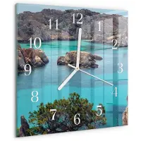 Drukarnia Piga Wandklok - Zeelandschap Wandklok Glas Decoratie - 30x30 cm - Bruin Gekleurde Glazen Klok - Witte Handen - Vierkante Wandklok - Wandklok Glas Decoratie - Gekleurde Glazen Klok