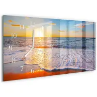 Tulup Wandklok - Zonsondergang Klok Glas Met Opdruk - 60x30 cm - Blauw Moderne Wandklok Glas - Witte Handen - Rechthoekige Wandklok - Glazen Klok Met Print - Wandklok Glas Met Motief