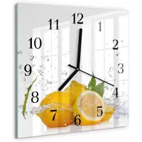 Drukarnia Piga Wandklok - Citroenen Wandklok Glas Met Motief - 30x30 cm - Geel Decoratieve Glazen Klok - Zwarte Handen - Vierkante Wandklok - Wandklok Glas Decoratie - Gekleurde Glazen Klok