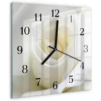 Drukarnia Piga Wandklok - Witte Roos Glazen Wandklok Design - 30x30 cm - Wit Klok Glas Met Opdruk - Zwarte Handen - Vierkante Wandklok - Klok Glas Met Opdruk - Moderne Wandklok Glas