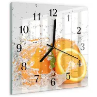 Drukarnia Piga Wandklok - sinaasappels Glazen Klok Met Print - 30x30 cm - Oranje Moderne Glazen Wandklok - Zwarte Handen - Vierkante Wandklok - Glazen Klok Met Print - Wandklok Glas Met Motief