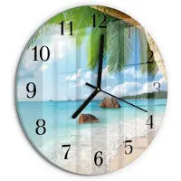 Tulup Wandklok - Eiland Klok Glas Met Opdruk - 30fi cm - Blauw Moderne Wandklok Glas - Zwarte Handen - Ronde Wandklok - Gekleurde Glazen Klok - Glazen Klok Met Print