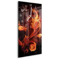 Tulup Wandklok - Vuurbloem Wandklok Glas Met Motief - 30x60 cm - Oranje Decoratieve Glazen Klok - Witte Handen - Rechthoekige Wandklok - Klok Glas Met Opdruk - Moderne Wandklok Glas