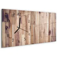 Tulup Wandklok - Houten planken Decoratieve Glazen Klok - 60x30 cm - Bruin Glazen Wandklok Design - Zwarte Handen - Rechthoekige Wandklok - Wandklok Glas Met Motief - Decoratieve Glazen Klok