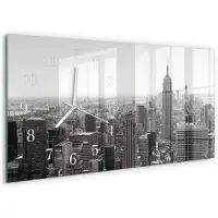 Tulup Wandklok - New York Wandklok Glas Met Motief - 60x30 cm - Zwart-wit Decoratieve Glazen Klok - Witte Handen - Rechthoekige Wandklok - Gekleurde Glazen Klok - Glazen Klok Met Print