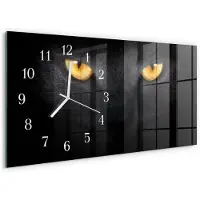 Tulup Wandklok - Kat Decoratieve Glazen Klok - 60x30 cm - Zwart Glazen Wandklok Design - Witte Handen - Rechthoekige Wandklok - Gekleurde Glazen Klok - Glazen Klok Met Print