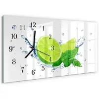 Tulup Wandklok - Citroenmunt Wandklok Glas Decoratie - 60x30 cm - Groente Gekleurde Glazen Klok - Zwarte Handen - Rechthoekige Wandklok - Gekleurde Glazen Klok - Glazen Klok Met Print