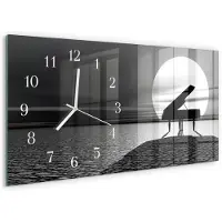 Tulup Wandklok - Piano Glazen Wandklok Design - 60x30 cm - Zwart-wit Klok Glas Met Opdruk - Witte Handen - Rechthoekige Wandklok - Wandklok Glas Met Motief - Decoratieve Glazen Klok