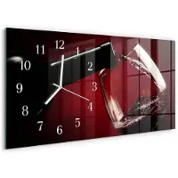 Tulup Wandklok - Wijnglas Decoratieve Glazen Klok - 60x30 cm - Rood Glazen Wandklok Design - Witte Handen - Rechthoekige Wandklok - Moderne Wandklok Glas - Wandklok Glas Decoratie